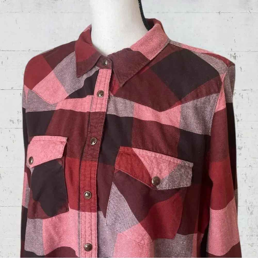Shyanne Women’s Western Flannel Check Pearl Snap Long Sleeve Shirt Size XL